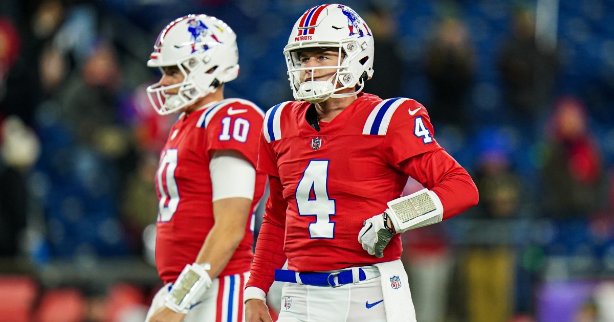 New England Patriots Bailey Zappe (4) and Mac Jones (10)